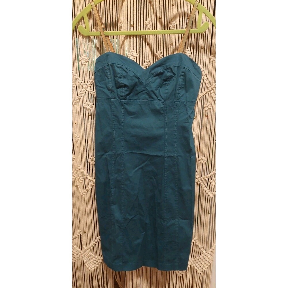 Sisley Dark Teal Green Sweethart Dress Sundress Stretch Cotton Knee Length Sz S
